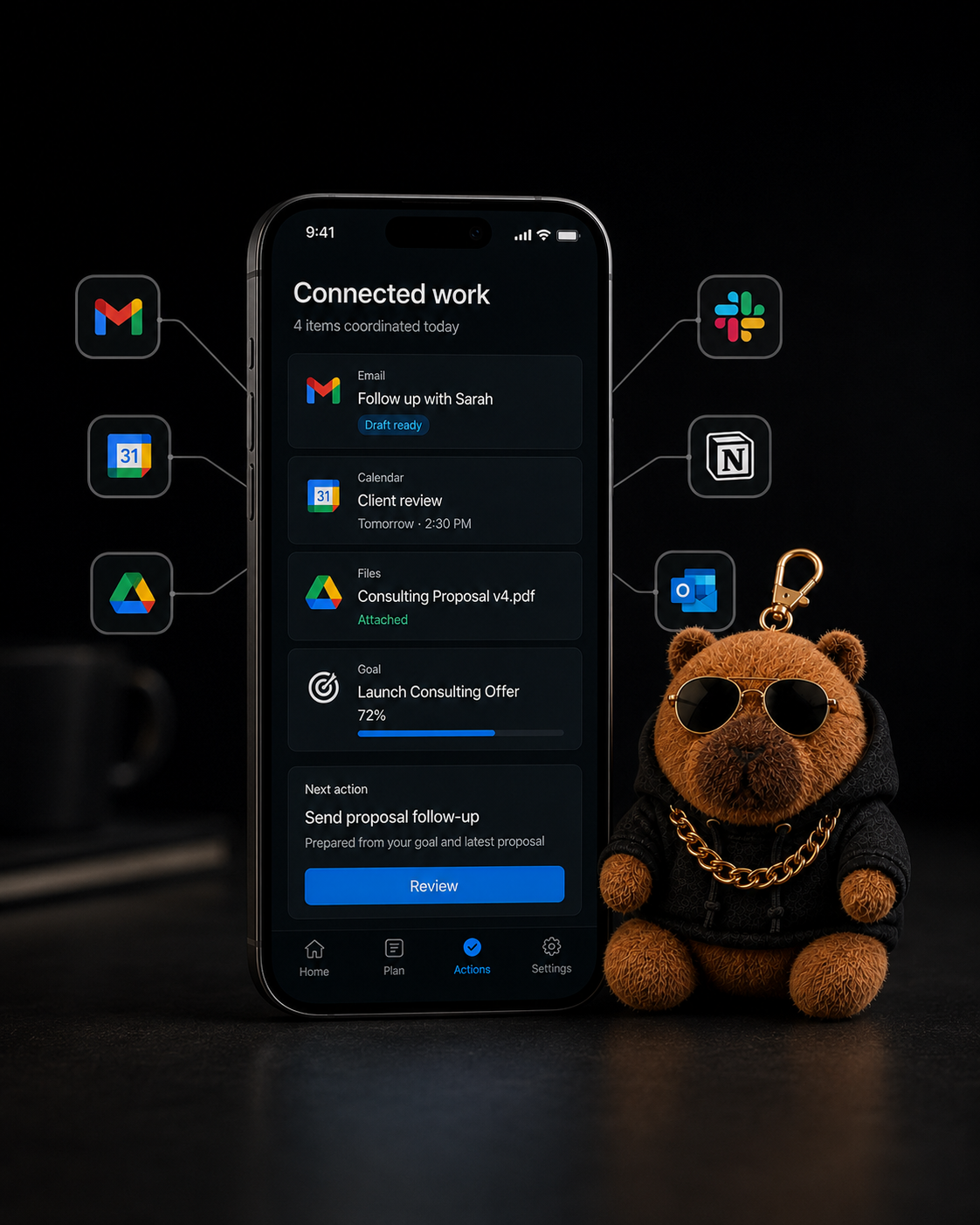 Connected apps coordinated around a single mobile workspace
